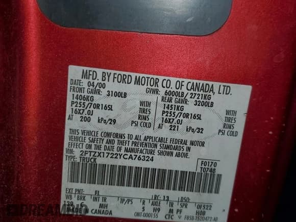 ✅ 2000 Ford F-150 • VIN: 2FTZX1722YCA76324 • Lot: 86598714. Listed on Copart with Not provided. Free auction sales archive from the USA and detailed vehicle history report at DreamBid. Image 12.