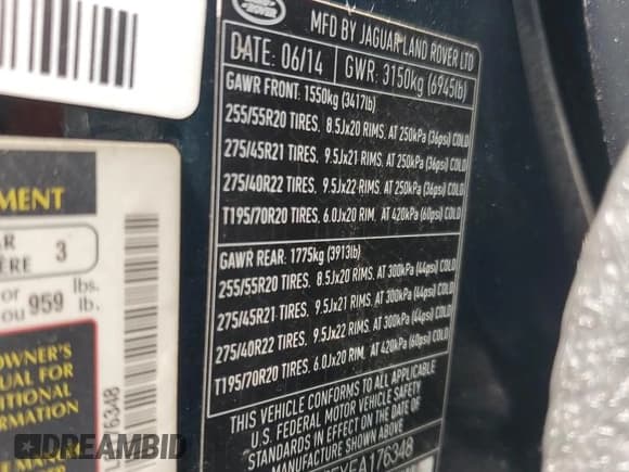 ✅ 2014 Land Rover Range Rover Supercharged Autobiography • VIN: SALGV2TFXEA176348 • Lot: 61078535. Listed on Copart with 93,054 mi. Free auction sales archive from the USA and detailed vehicle history report at DreamBid. Image 14.