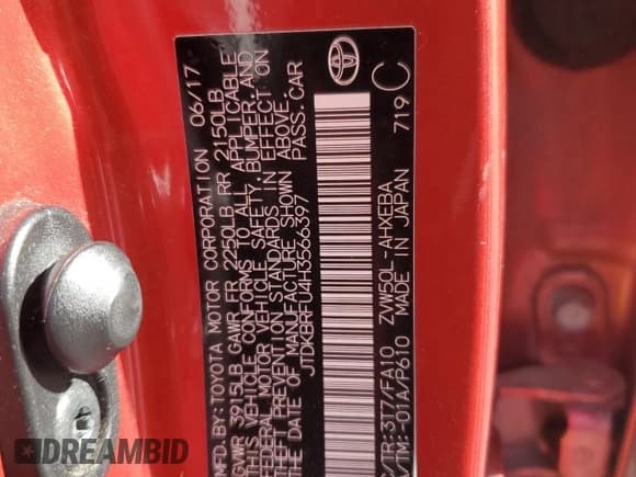 ✅ 2017 Toyota Prius Two • VIN: JTDKBRFU4H3566397 • Lot: 91323005. Listed on Copart with 117,402 mi. Free auction sales archive from the USA and detailed vehicle history report at DreamBid. Image 12.