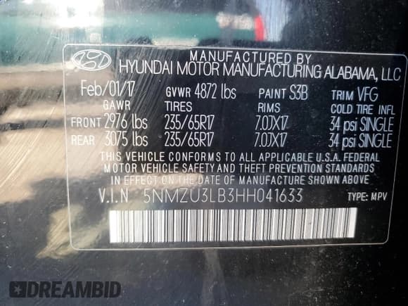 ✅ 2017 Hyundai Santa Fe 2.4L • VIN: 5NMZU3LB3HH041633 • Лот: 49887334. Опубликован ранее на Copart с пробегом 60 140 миль. Бесплатный доступ к архиву аукционных продаж из США и подробный отчёт об истории автомобиля на DreamBid. Изображение 13.