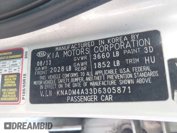 ✅ 2013 Kia Rio LX • VIN: KNADM4A33D6305871 • Lot: 43807224. Wystawiony na IAAI z przebiegiem 124 403 mil. Bezpłatny archiwum sprzedaży aukcyjnych z USA i szczegółowy raport historii pojazdu na DreamBid. Zdjęcie 9.