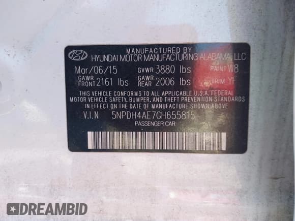 ✅ 2016 Hyundai Elantra SE • VIN: 5NPDH4AE7GH655815 • Lot: 43456567. Listed on IAAI with 85,962 mi. Free auction sales archive from the USA and detailed vehicle history report at DreamBid. Image 9.