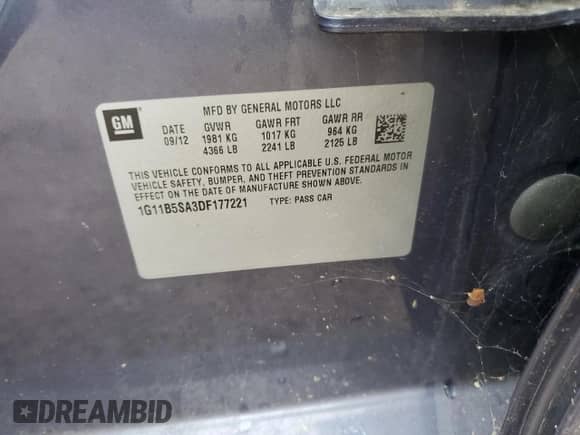 ✅ 2013 Chevrolet Malibu LS • VIN: 1G11B5SA3DF177221 • Lot: 72347364. Wystawiony na Copart z przebiegiem 136 521 mil mil. Skorzystaj z bezpłatnego archiwum sprzedaży aukcyjnych z USA i zobacz szczegółowy raport historii pojazdu na DreamBid. Zdjęcie 14.
