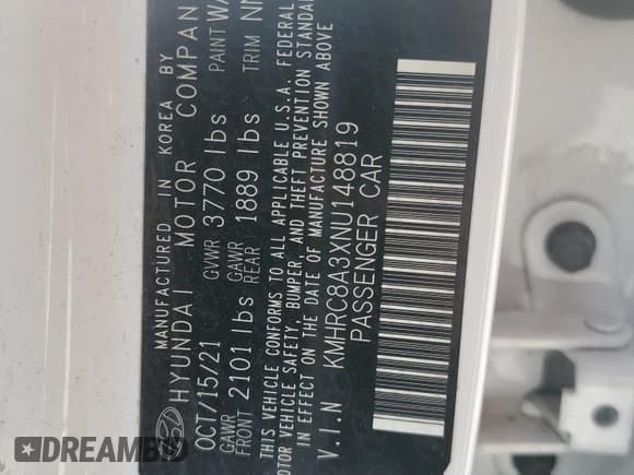 ✅ 2022 Hyundai Venue Limited • VIN: KMHRC8A3XNU148819 • Lot: 62089855. Listed on Copart with 191,541 mi. Free auction sales archive from the USA and detailed vehicle history report at DreamBid. Image 13.