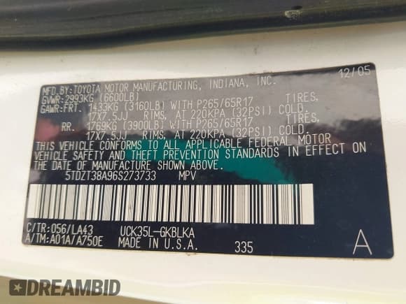 ✅ 2006 Toyota Sequoia Limited • VIN: 5TDZT38A96S273733 • Лот: 42554266. Опубликован ранее на IAAI с пробегом Не указан. Бесплатный доступ к архиву аукционных продаж из США и подробный отчёт об истории автомобиля на DreamBid. Изображение 9.