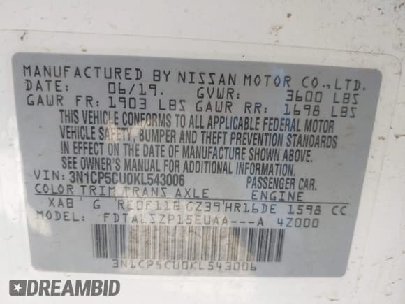 ✅ 2019 Nissan Kicks SV • VIN: 3N1CP5CU0KL543006 • Лот: 42894213. Опубликован ранее на IAAI с пробегом 49 756 миль. Бесплатный доступ к архиву аукционных продаж из США и подробный отчёт об истории автомобиля на DreamBid. Изображение 9.