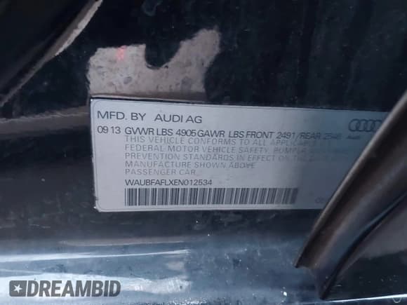 ✅ 2014 Audi A4 Premium • VIN: WAUBFAFLXEN012534 • Лот: 43815047. Опубликован ранее на IAAI с пробегом 96 030 миль. Бесплатный доступ к архиву аукционных продаж из США и подробный отчёт об истории автомобиля на DreamBid. Изображение 9.