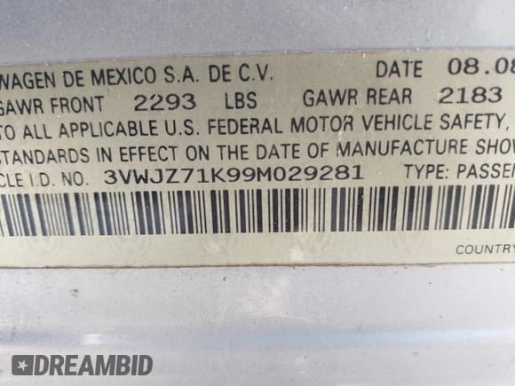 ✅ 2009 Volkswagen Jetta S • VIN: 3VWJZ71K99M029281 • Лот: 43349126. Опубликован ранее на IAAI с пробегом 165 403 миль. Бесплатный доступ к архиву аукционных продаж из США и подробный отчёт об истории автомобиля на DreamBid. Изображение 9.