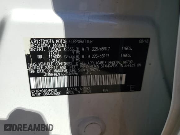 ✅ 2018 Toyota RAV4 XLE • VIN: JTMRFREV1JJ246596 • Лот: 91725775. Опубликован ранее на Copart с пробегом 105 840 миль. Бесплатный доступ к архиву аукционных продаж из США и подробный отчёт об истории автомобиля на DreamBid. Изображение 12.