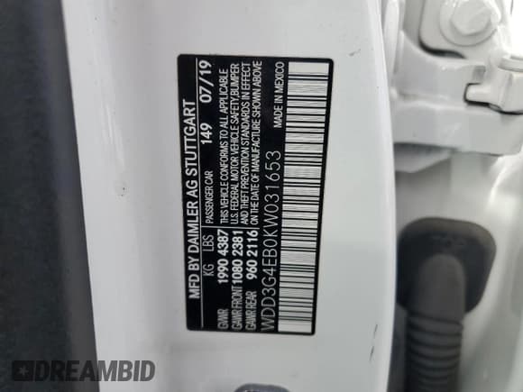 ✅ 2019 Mercedes-Benz A 220 • VIN: WDD3G4EB0KW031653 • Лот: 82465345. Опубликован ранее на Copart с пробегом 40 200 миль. Бесплатный доступ к архиву аукционных продаж из США и подробный отчёт об истории автомобиля на DreamBid. Изображение 12.