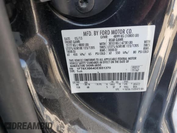 ✅ 2013 Ford F-350 XL • VIN: 1FT8X3B64DEB51370 • Лот: 80258685. Опубликован ранее на Copart с пробегом Не указан. Бесплатный доступ к архиву аукционных продаж из США и подробный отчёт об истории автомобиля на DreamBid. Изображение 12.