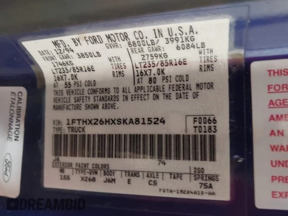 ✅ 1995 Ford F-250 • VIN: 1FTHX26HXSKA81524 • Лот: 41947116. Опубликован ранее на IAAI с пробегом Не указан. Бесплатный доступ к архиву аукционных продаж из США и подробный отчёт об истории автомобиля на DreamBid. Изображение 9.