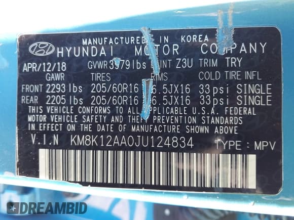 ✅ 2018 Hyundai Kona SE • VIN: KM8K12AA0JU124834 • Lot: 43562576. Listed on IAAI with 133,177 mi. Free auction sales archive from the USA and detailed vehicle history report at DreamBid. Image 9.