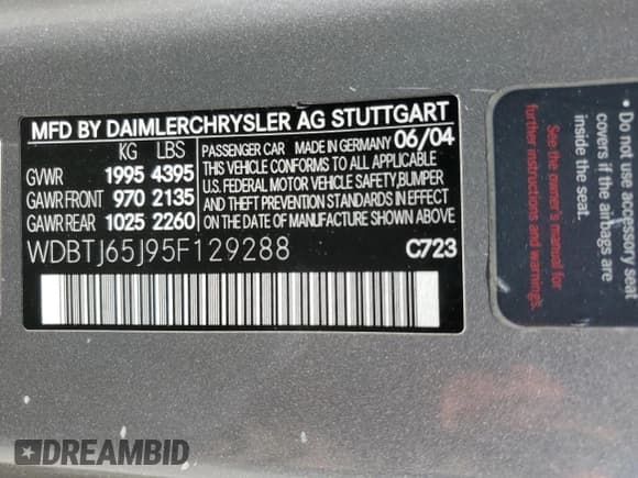 ✅ 2005 Mercedes-Benz CLK 320 • VIN: WDBTJ65J95F129288 • Lot: 52433525. Listed on Copart with 133,344 mi. Free auction sales archive from the USA and detailed vehicle history report at DreamBid. Image 12.