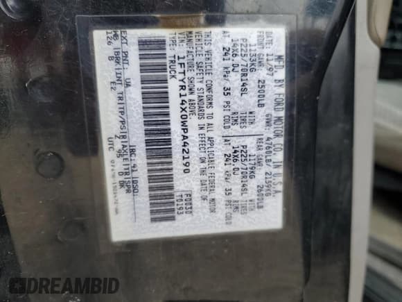 ✅ 1998 Ford Ranger XL • VIN: 1FTYR14X0WPA42190 • Лот: 89532845. Опубликован ранее на Copart с пробегом 245 319 миль. Бесплатный доступ к архиву аукционных продаж из США и подробный отчёт об истории автомобиля на DreamBid. Изображение 13.