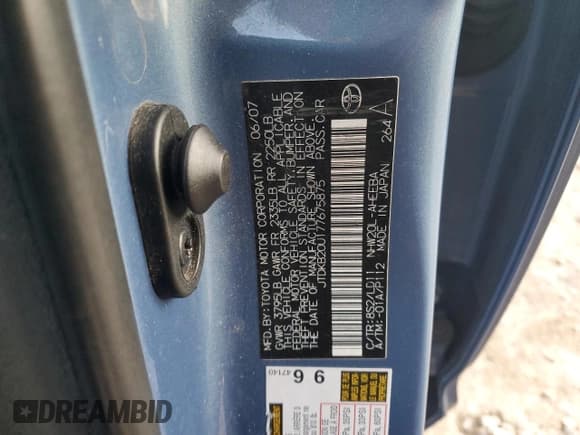 ✅ 2007 Toyota Prius • VIN: JTDKB20U177675875 • Lot: 93255845. Listed on Copart with 92,724 mi. Free auction sales archive from the USA and detailed vehicle history report at DreamBid. Image 13.