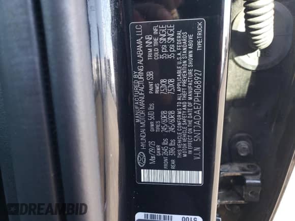 2023 Hyundai Santa Cruz SE с VIN 5NTJADAE7PH068927, выставлен на аукционе Copart как лот 41409345 с пробегом 32 683 миль миль и Чистый • Clean title. История ставок и продаж доступна на DreamBid. Изображение 12.