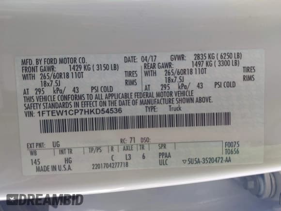 ✅ 2017 Ford F-150 XLT • VIN: 1FTEW1CP7HKD54536 • Лот: 43605700. Опубликован ранее на IAAI с пробегом 108 749 миль. Бесплатный доступ к архиву аукционных продаж из США и подробный отчёт об истории автомобиля на DreamBid. Изображение 9.