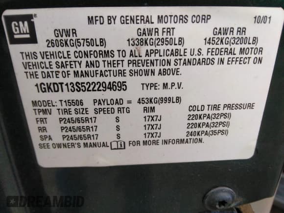 ✅ 2002 GMC Envoy SLT • VIN: 1GKDT13S522294695 • Lot: 37677198. Listed on IAAI with 173,094 mi. Free auction sales archive from the USA and detailed vehicle history report at DreamBid. Image 9.