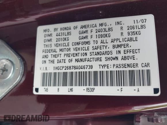 ✅ 2008 Honda Accord EX-L • VIN: 1HGCP26878A046739 • Lot: 43610247. Wystawiony na IAAI z przebiegiem 178 666 mil. Bezpłatny archiwum sprzedaży aukcyjnych z USA i szczegółowy raport historii pojazdu na DreamBid. Zdjęcie 9.