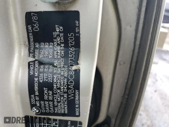 ✅ 1988 BMW 5 Series 535i • VIN: WBADC8407J3261205 • Лот: 87406714. Опубликован ранее на Copart с пробегом 45 211 миль. Бесплатный доступ к архиву аукционных продаж из США и подробный отчёт об истории автомобиля на DreamBid. Изображение 14.