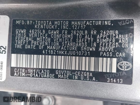 ✅ 2018 Toyota Camry XSE • VIN: 4T1BZ1HKXJU010731 • Лот: 43308761. Опубликован ранее на IAAI с пробегом 84 900 миль. Бесплатный доступ к архиву аукционных продаж из США и подробный отчёт об истории автомобиля на DreamBid. Изображение 9.