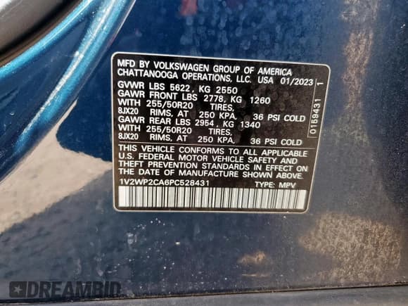 ✅ 2023 Volkswagen Atlas SE • VIN: 1V2WP2CA6PC528431 • Lot: 63039075. Listed on Copart with 127,642 mi. Free auction sales archive from the USA and detailed vehicle history report at DreamBid. Image 13.
