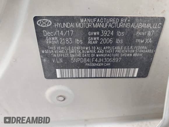 ✅ 2018 Hyundai Elantra SEL • VIN: 5NPD84LF4JH306897 • Lot: 42939706. Listed on IAAI with 84,492 mi miles. Access the free auction sales archive from the USA and view a detailed vehicle history report at DreamBid. Image 9.