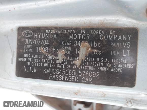 2005 Hyundai Accent GLS z VIN KMHCG45C65U576092, wystawiony jako IAAI lot #41368504 z przebiegiem 162 208 mil mil oraz . Historia ofert i sprzedaży dostępna na DreamBid. Obrazek 9.