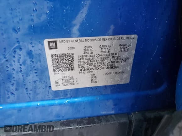 ✅ 2019 Chevrolet Equinox LT • VIN: 3GNAXVEX0KS546285 • Лот: 90803065. Опубликован ранее на Copart с пробегом Не указан. Бесплатный доступ к архиву аукционных продаж из США и подробный отчёт об истории автомобиля на DreamBid. Изображение 13.