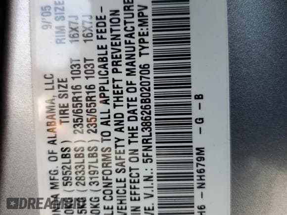 ✅ 2006 Honda Odyssey EX-L • VIN: 5FNRL38626B020706 • Лот: 92313235. Опубликован ранее на Copart с пробегом 149 447 миль. Бесплатный доступ к архиву аукционных продаж из США и подробный отчёт об истории автомобиля на DreamBid. Изображение 13.