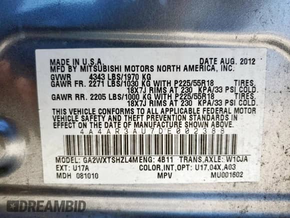 2013 Mitsubishi Outlander ES z VIN 4A4AR3AU7DE002388, wystawiony jako Copart lot #71191145 z przebiegiem 210 627 mil mil oraz Szkoda całkowita • Salvage title. Historia ofert i sprzedaży dostępna na DreamBid. Obrazek 13.