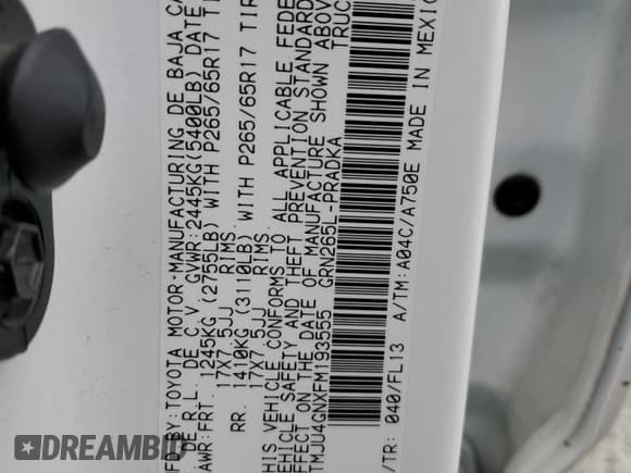 ✅ 2015 Toyota Tacoma PreRunner • VIN: 3TMJU4GNXFM193555 • Lot: 59618485. Listed on Copart with 63,552 mi. Free auction sales archive from the USA and detailed vehicle history report at DreamBid. Image 12.