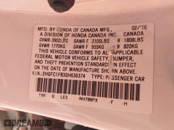 ✅ 2016 Honda Civic EX-L • VIN: 2HGFC1F83GH636374 • Лот: 42328432. Опубликован ранее на IAAI с пробегом 130 738 миль. Бесплатный доступ к архиву аукционных продаж из США и подробный отчёт об истории автомобиля на DreamBid. Изображение 9.