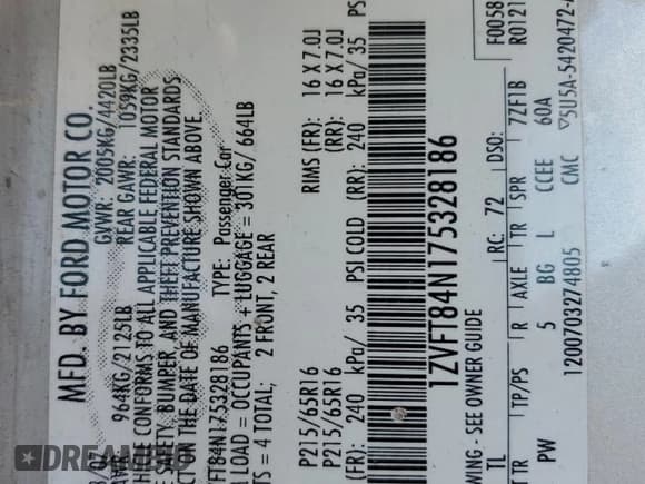 ✅ 2007 Ford Mustang Deluxe • VIN: 1ZVFT84N175328186 • Lot: 84607045. Listed on Copart with 235,986 mi. Free auction sales archive from the USA and detailed vehicle history report at DreamBid. Image 13.