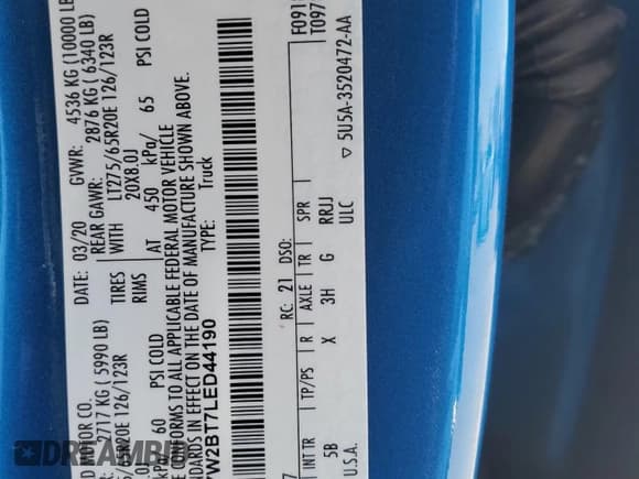 ✅ 2020 Ford F-250 XL • VIN: 1FT7W2BT7LED44190 • Lot: 53295085. Listed on Copart with 81,549 mi. Free auction sales archive from the USA and detailed vehicle history report at DreamBid. Image 14.