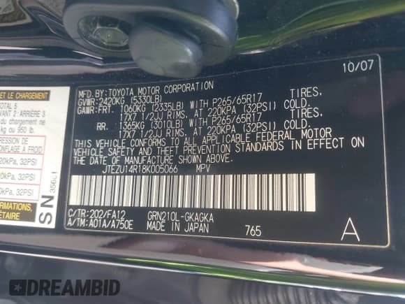 ✅ 2008 Toyota 4Runner SR5 • VIN: JTEZU14R18K005066 • Лот: 42878341. Опубликован ранее на IAAI с пробегом 219 434 миль. Бесплатный доступ к архиву аукционных продаж из США и подробный отчёт об истории автомобиля на DreamBid. Изображение 9.