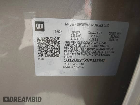 ✅ 2022 Chevrolet Malibu RS • VIN: 1G1ZG5STXNF183847 • Lot: 43350731. Wystawiony na IAAI z przebiegiem 60 929 mil mil. Skorzystaj z bezpłatnego archiwum sprzedaży aukcyjnych z USA i zobacz szczegółowy raport historii pojazdu na DreamBid. Zdjęcie 9.