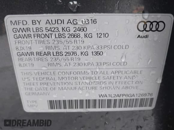 ✅ 2016 Audi Q5 Premium Plus • VIN: WA1L2AFP6GA126976 • Lot: 43686354. Listed on IAAI with 123,644 mi. Free auction sales archive from the USA and detailed vehicle history report at DreamBid. Image 9.