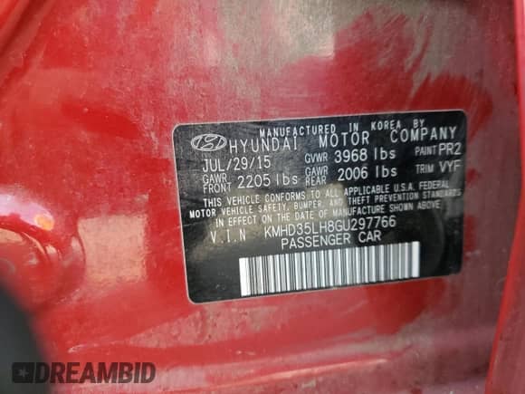 2016 Hyundai Elantra with VIN KMHD35LH8GU297766, listed as a Copart auction lot 89899195 with Not provided miles and Salvage title. Bid and sale history available at DreamBid. Image 12.