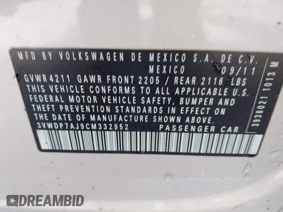 ✅ 2012 Volkswagen Jetta SE • VIN: 3VWDP7AJ9CM332952 • Lot: 43201636. Listed on IAAI with 222,873 mi. Free auction sales archive from the USA and detailed vehicle history report at DreamBid. Image 9.