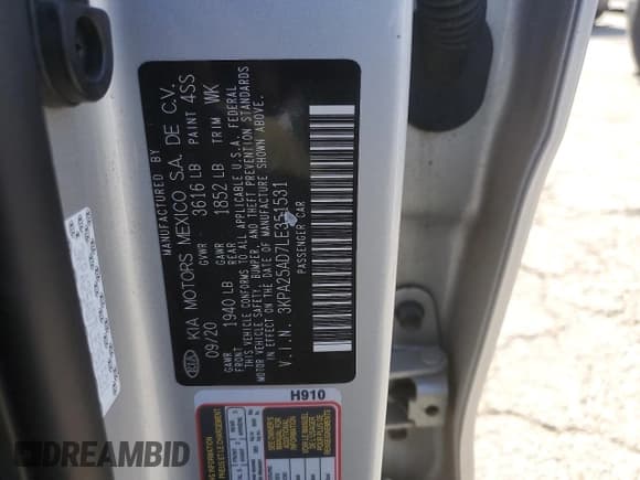 ✅ 2020 Kia Rio S • VIN: 3KPA25AD7LE351531 • Lot: 69091285. Wystawiony na Copart z przebiegiem 8 966 mil. Bezpłatny archiwum sprzedaży aukcyjnych z USA i szczegółowy raport historii pojazdu na DreamBid. Zdjęcie 12.