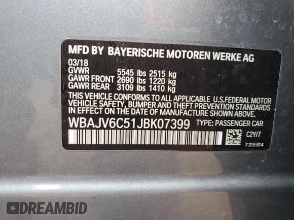 ✅ 2018 BMW 6 Series 640i xDrive • VIN: WBAJV6C51JBK07399 • Lot: 72554224. Listed on Copart with 84,924 mi. Free auction sales archive from the USA and detailed vehicle history report at DreamBid. Image 14.