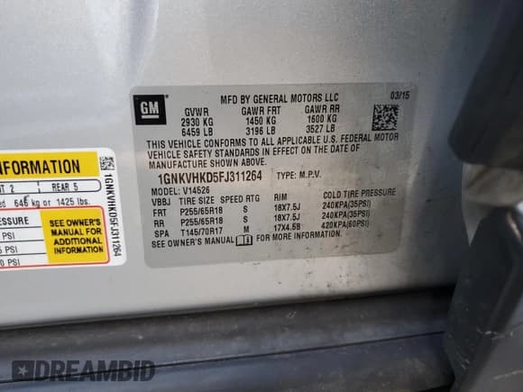 ✅ 2015 Chevrolet Traverse LT • VIN: 1GNKVHKD5FJ311264 • Lot: 71272114. Wystawiony na Copart z przebiegiem 73 620 mil. Bezpłatny archiwum sprzedaży aukcyjnych z USA i szczegółowy raport historii pojazdu na DreamBid. Zdjęcie 14.