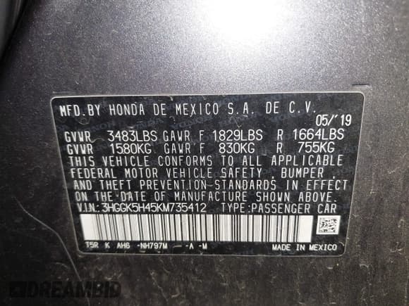 ✅ 2019 Honda Fit LX • VIN: 3HGGK5H45KM735412 • Lot: 42432318. Listed on IAAI with Not provided. Free auction sales archive from the USA and detailed vehicle history report at DreamBid. Image 9.