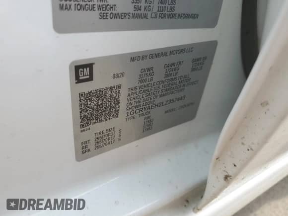 2020 Chevrolet Silverado 1500 Work Truck z VIN 1GCRYAEH2LZ357443, wystawiony jako Copart lot #55272974 z przebiegiem 69 419 mil mil oraz Szkoda całkowita • Salvage title. Historia ofert i sprzedaży dostępna na DreamBid. Obrazek 12.