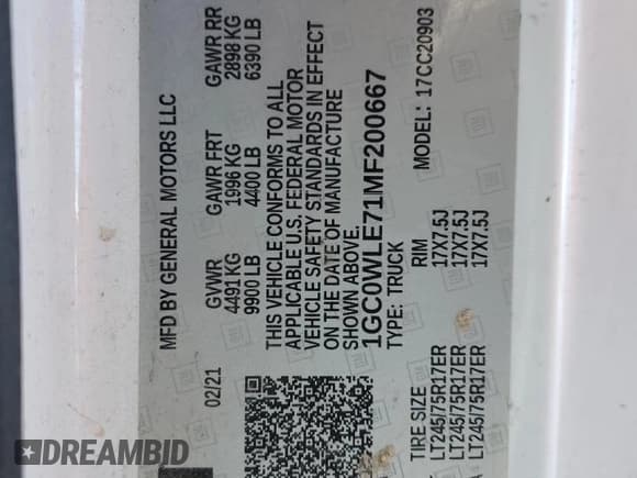 ✅ 2021 Chevrolet Silverado 2500HD Work Truck • VIN: 1GC0WLE71MF200667 • Лот: 44150295. Опубликован ранее на Copart с пробегом Не указан. Бесплатный доступ к архиву аукционных продаж из США и подробный отчёт об истории автомобиля на DreamBid. Изображение 12.