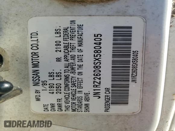 ✅ 1995 Nissan 300ZX • VIN: JN1RZ26D8SX580405 • Лот: 92530315. Опубликован ранее на Copart с пробегом 181 886 миль. Бесплатный доступ к архиву аукционных продаж из США и подробный отчёт об истории автомобиля на DreamBid. Изображение 12.