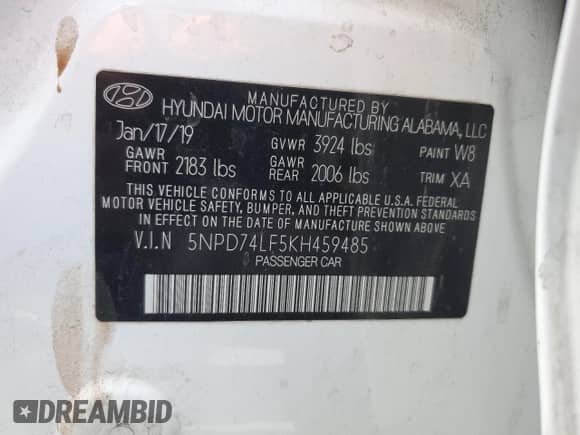 2019 Hyundai Elantra SE z VIN 5NPD74LF5KH459485, wystawiony jako Copart lot #71920855 z przebiegiem 81 720 mil mil oraz Szkoda całkowita • Salvage title. Historia ofert i sprzedaży dostępna na DreamBid. Obrazek 12.