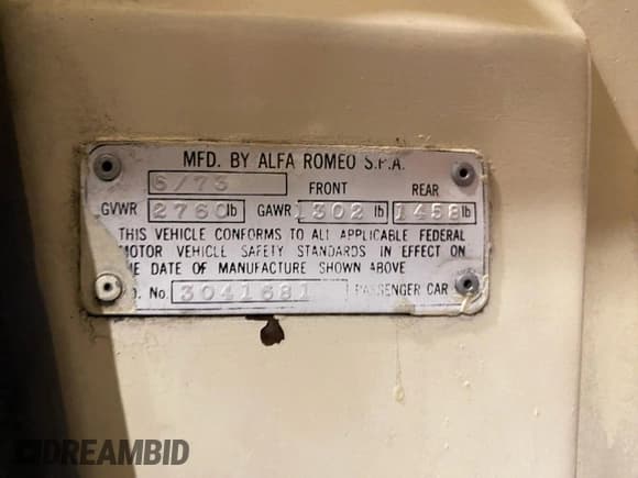 ✅ 1973 Alfa Romeo Spider • VIN: AR3041681 • Лот: 81591605. Опубликован ранее на Copart с пробегом 20 513 миль. Бесплатный доступ к архиву аукционных продаж из США и подробный отчёт об истории автомобиля на DreamBid. Изображение 10.